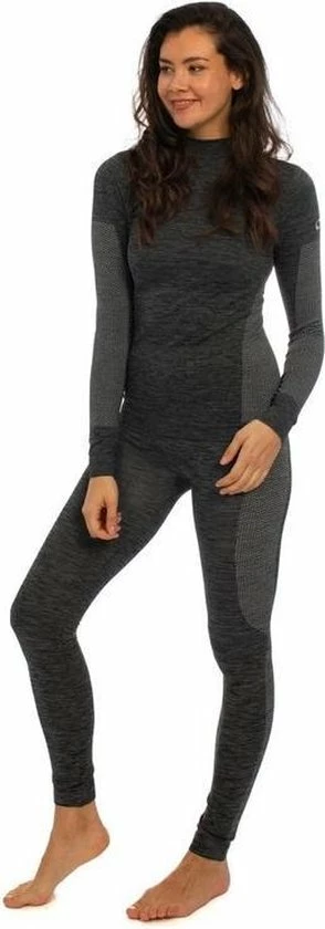 Merkloos Thermo Onderkleding Set Voor Dames Zwart Melange - Maat M - Shirt Lange Mouw En Broek - Wintersport Kleding - Thermokleding 3 Merkloos Thermo Onderkleding Set Voor Dames Zwart Melange - Maat M - Shirt Lange Mouw En Broek - Wintersport Kleding - Thermokleding