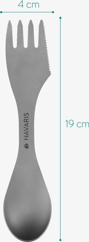 Navaris Spork - Campingbestek Van Titanium - Vork, Mes En Lepel In één - Bestek Voor Onderweg En Op Reis - Lichtgewicht - Inclusief Bewaarzakje 9 Navaris Spork - Campingbestek Van Titanium - Vork, Mes En Lepel In één - Bestek Voor Onderweg En Op Reis - Lichtgewicht - Inclusief Bewaarzakje - Afbeelding 7