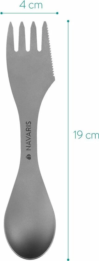 Navaris Spork - Campingbestek Van Titanium - Vork, Mes En Lepel In één - Bestek Voor Onderweg En Op Reis - Lichtgewicht - Inclusief Bewaarzakje 5 Navaris Spork - Campingbestek Van Titanium - Vork, Mes En Lepel In één - Bestek Voor Onderweg En Op Reis - Lichtgewicht - Inclusief Bewaarzakje - Afbeelding 3