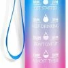 Merkloos Waterfles Met Tijdmarkering | Sport Waterfles | Drinkfles Met Rietje | Tritan Waterflessen | Lekvrije Sportfles | 1 Liter Waterfles | Motivatie Waterfles | Motiverende Drinkfles | Drinkflessen | BPA Vrij | Cadeau | Blauw Roze