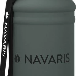 Navaris Fitness Drinkfles 1,3 Liter - Lichte Waterfles Van Roestvrij Staal Grijs - Grote Grijze Waterfles RVS Voor Sport, Fitness, Yoga En Kamperen