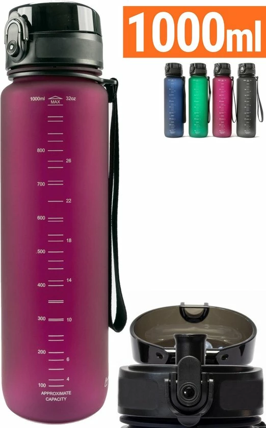 King Mungo Drinkfles - Sport Bidon Drinkbus - 1 Liter - Paars/Rood 3 King Mungo Drinkfles - Sport Bidon Drinkbus - 1 Liter - Paars/Rood