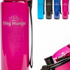 1 Liter Drinkfles - Vaatwasserbestendig - Sport Bidon Drinkbus King Mungo 1000ml Paars/rood
