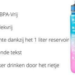 Merkloos Waterfles Met Tijdmarkering | Sport Waterfles | Drinkfles Met Rietje | Tritan Waterflessen | Lekvrije Sportfles | 1 Liter Waterfles | Motivatie Waterfles | Motiverende Drinkfles | Drinkflessen | BPA Vrij | Cadeau | Blauw Roze -CeLaVi winkel 550x270 2