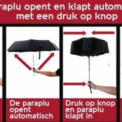 Merkloos Fredricks - Sterke Compacte Opvouwbare Tasformaat Paraplu - Stormbestendig >100 Km/u - Opent En Sluit Automatisch - Ø 97cm - Waterafstotende Teflon Coating - Sneldrogend - Donkerblauw -CeLaVi winkel 550x281