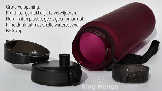 King Mungo Drinkfles - Sport Bidon Drinkbus - 1 Liter - Paars/Rood 14 King Mungo Drinkfles - Sport Bidon Drinkbus - 1 Liter - Paars/Rood - Afbeelding 12