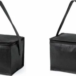 Merkloos 2x Stuks Kleine Mini Koeltasjes Zwart Sixpack Blikjes - Compacte Koelboxen/koeltassen