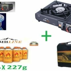 SMH LINE Camping Kooktoestel -Gasbranders- Draagbaar Gasfornuis- INCLUSIEF 4x Gas Flessen En KOFFER