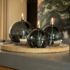 Peri Glass - Olielamp - 3 Set - Bol Model - Smoke Glas- 9-11-12cm - Chrome