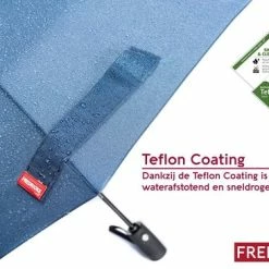 Merkloos Fredricks - Sterke Compacte Opvouwbare Tasformaat Paraplu - Stormbestendig >100 Km/u - Opent En Sluit Automatisch - Ø 97cm - Waterafstotende Teflon Coating - Sneldrogend - Donkerblauw -CeLaVi winkel 550x366 97