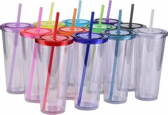 Merkloos Grote Drinkbeker Met Rietje - Volwassene Drinkfles - Transparant Of Met Kleur - 750ML 3 Merkloos Grote Drinkbeker Met Rietje - Volwassene Drinkfles - Transparant Of Met Kleur - 750ML