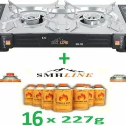 SMH LINE® - Dubbele Campingland -Portable GAS Stove - 2-Pits - RVS - Camping Kooktoestel - Kookbrander - -Gasbranders- Kookstel- Draagbaar Gasfornuis- INCLUSIEF 16x Gasflessen