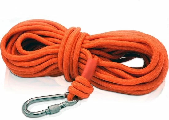 Magfishion Vismagneet Touw - 10 Meter Lang - Karabijnhaak - 500 KG Trekkracht - Dik Touw Met Musketonhaak - Oranje 7 Magfishion Vismagneet Touw - 10 Meter Lang - Karabijnhaak - 500 KG Trekkracht - Dik Touw Met Musketonhaak - Oranje - Afbeelding 5