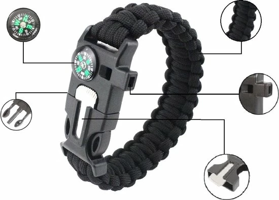CAMPINGWISE Survival Paracord Armband Met 5 Functies In Zwart 3 CAMPINGWISE Survival Paracord Armband Met 5 Functies In Zwart