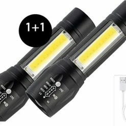 EZMarkt 2 Stuks - Zaklamp Oplaadbaar 3000 Lumen - Waterproof - Zeer Fel - Klein - 2 In 1 - Led