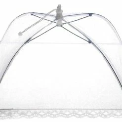 Foodcover Vliegenkap Opvouwbaar – 30x30cm – Kanten Design – Pop Up Insecten Net – Beschermd Uw Eten Tegen Vliegen – WIT