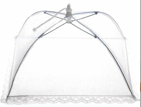 Foodcover Vliegenkap Opvouwbaar – 30x30cm – Kanten Design – Pop Up Insecten Net – Beschermd Uw Eten Tegen Vliegen – WIT 3 Foodcover Vliegenkap Opvouwbaar – 30x30cm – Kanten Design – Pop Up Insecten Net – Beschermd Uw Eten Tegen Vliegen – WIT