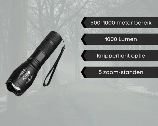 Merkloos Professionele 1000 Lumen LED Zaklamp Met Zoomfunctie 6 Merkloos Professionele 1000 Lumen LED Zaklamp Met Zoomfunctie - Afbeelding 4