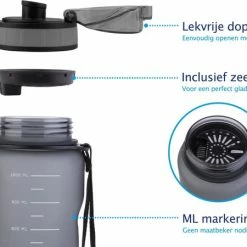 TIGR The Athlete - Drinkfles - Waterfles Met Fruit Filter - 1000ml - Grijs - Met Mengbal Voor Shakes -CeLaVi winkel 550x450 1