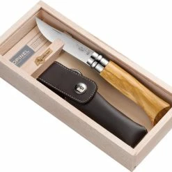 Opinel No.08 Zakmes - RVS - Olijfhout - Houten Kistje -CeLaVi winkel 550x469 7