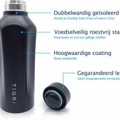 TIGR Hexagon - Drinkfles - Thermosfles - RVS - 500ml - Zwart - Met Afwasborstel -CeLaVi winkel 550x470 4
