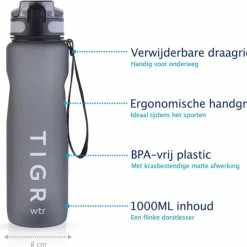 TIGR The Athlete - Drinkfles - Waterfles Met Fruit Filter - 1000ml - Grijs - Met Mengbal Voor Shakes -CeLaVi winkel 550x479 1