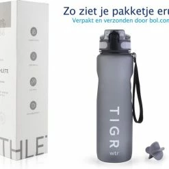 TIGR The Athlete - Drinkfles - Waterfles Met Fruit Filter - 1000ml - Grijs - Met Mengbal Voor Shakes -CeLaVi winkel 550x489