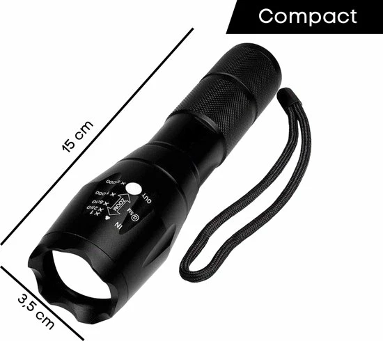 Merkloos Professionele 1000 Lumen LED Zaklamp Met Zoomfunctie 5 Merkloos Professionele 1000 Lumen LED Zaklamp Met Zoomfunctie - Afbeelding 3