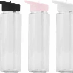 Merkloos Waterfles Met Rietje - 700ML - Drinkfles - Transparant- Wit -CeLaVi winkel 550x493