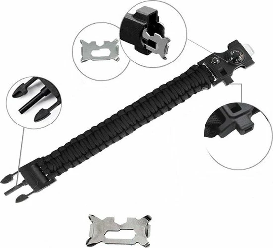 Superdealer 14 In 1 Paracord Survival Armband I 14 Functies I Multitool I Extra Sterk I Zwart 5 Superdealer 14 In 1 Paracord Survival Armband I 14 Functies I Multitool I Extra Sterk I Zwart - Afbeelding 3