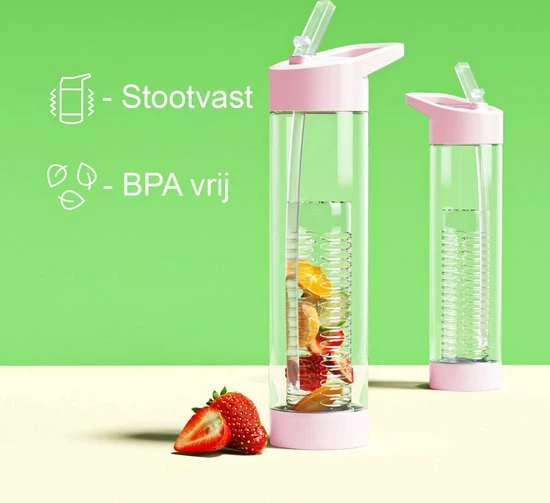Happyshopper Waterfles Met Rietje En Fruit Filter | Roze 8 Happyshopper Waterfles Met Rietje En Fruit Filter | Roze - Afbeelding 6