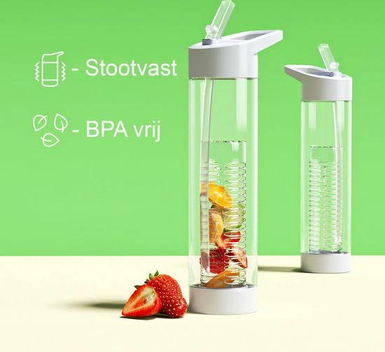 Happyshopper Waterfles Met Rietje - Fruit Filter - Tritan Drinkfles - Volwassenen - Wit 6 Happyshopper Waterfles Met Rietje - Fruit Filter - Tritan Drinkfles - Volwassenen - Wit - Afbeelding 4