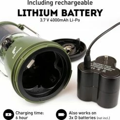 Favour L0818 Retro Camping Lamp Oplaadbaar LED, 320 Lumen, IP64 Waterdicht, Draagbare Kampeerlamp, Tentlamp, Acculamp, Traploos Dimbare Lamp Incl. Kaarslicht-modus, Groen -CeLaVi winkel 550x506 4