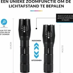 YONO Militaire Zaklamp LED Oplaadbaar - Inclusief Batterij En Oplader – Waterbestendige Zaklantaarn -CeLaVi winkel 550x515