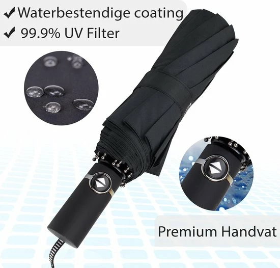 Beefree 100% Glasvezel Duurzame Paraplu - 103cm - UV Bescherming - Zwart 8 Beefree 100% Glasvezel Duurzame Paraplu - 103cm - UV Bescherming - Zwart - Afbeelding 6