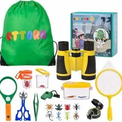 Kinder Verrekijker Onderzoeks Set ,UTTORA Outdoor Explorer Set Speelgoed, Kinderverrekijker 22 Stuks Kids Adventurer Explorer Set Met Bug Catcher Pincet Insect Viewer Kompas Vergrootglas & Vlindernet Voor Camping Telescopen Microscopen