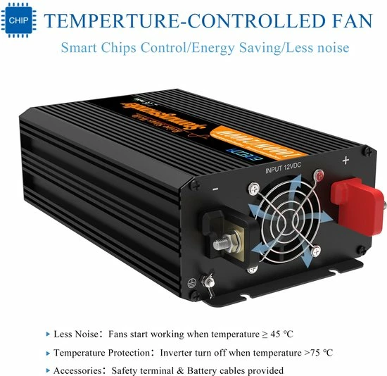 Edecoa Zuivere Sinus Omvormer 12V-230V - 1000/2000W 4 Edecoa Zuivere Sinus Omvormer 12V-230V - 1000/2000W - Afbeelding 2