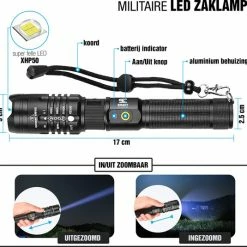 Smart Choices Verbeterde Militaire LED Zaklamp Incl. Opbergdoos Batterij En Diverse Laders - 1200 Lumen - Zwart 13 Smart Choices Verbeterde Militaire LED Zaklamp Incl. Opbergdoos Batterij En Diverse Laders - 1200 Lumen - Zwart -CeLaVi winkel 550x535