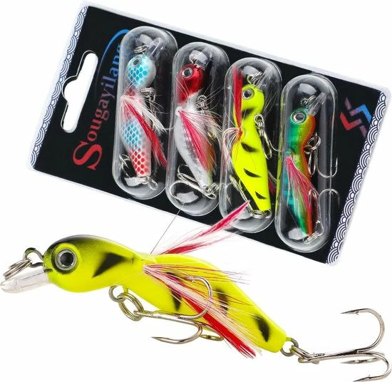 Sougayilang Kunstaas Set- Pluggen - Vis Aas - Blinkers - Roofvissen - Snoek - Baars- 4 Stuks- Hengelsport 3 Sougayilang Kunstaas Set- Pluggen - Vis Aas - Blinkers - Roofvissen - Snoek - Baars- 4 Stuks- Hengelsport