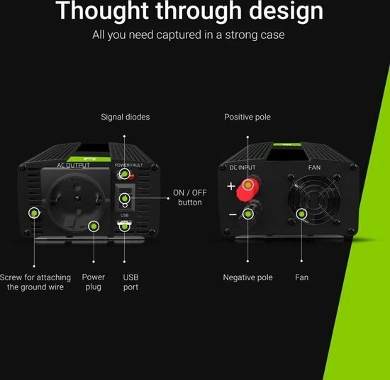 GREEN CELL Voltage Auto Omvormer 12V Naar 230V, 300W Zuivere Sinus Golf. 8 GREEN CELL Voltage Auto Omvormer 12V Naar 230V, 300W Zuivere Sinus Golf. - Afbeelding 6