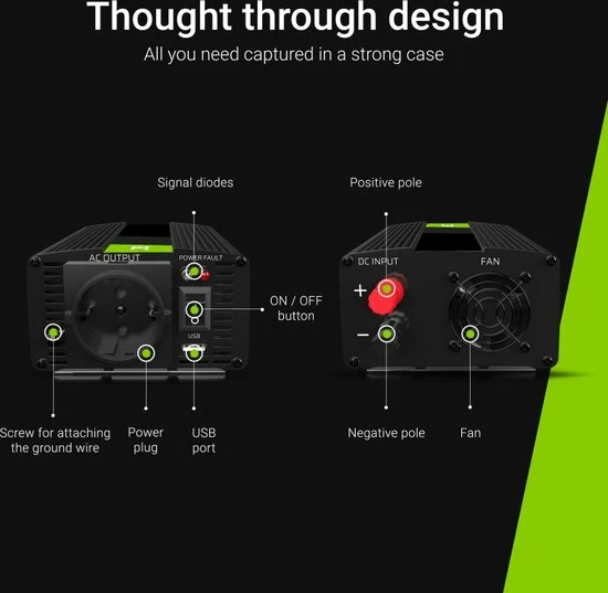 GREEN CELL Voltage Auto Omvormer 12V Naar 230V, 300W Zuivere Sinus Golf. 9 GREEN CELL Voltage Auto Omvormer 12V Naar 230V, 300W Zuivere Sinus Golf. - Afbeelding 7