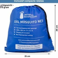 Universal Backpackers Klamboe Voor Op Reis En Thuis – 2 Persoons Muskietennet Met Twee Openingen - Tweepersoons Muggennet Met Reistas En Ophang Set -CeLaVi winkel 550x538 3