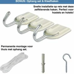 Universal Backpackers Klamboe Voor Op Reis En Thuis – 2 Persoons Muskietennet Met Twee Openingen - Tweepersoons Muggennet Met Reistas En Ophang Set -CeLaVi winkel 550x539 9