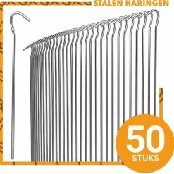 Stalen Haringen Set Van 50st. - Premium Staal - Grondanker - Tent Haring - Grondhaken - Tent Spijker - 20cm Lang - 3cm Haak - 3,5mm Premium Dikte Tentharing - Groots®