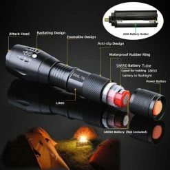 Besjaar Militaire Zaklamp - LED Zaklamp - 2000 Lumen - Inzoombaar 2 Stuks - Incl Alkalinebatterijen - Waterproof Zaklamp -CeLaVi winkel 550x550 161
