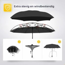 NovaQ Storm Paraplu Opvouwbaar - Grijs - Polsband - Automatisch Uitklapbaar - Tot 100km P/u Windproof - 110 Cm - 12 Panelen -CeLaVi winkel 550x550 178