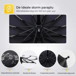 NovaQ Storm Paraplu Opvouwbaar - Grijs - Polsband - Automatisch Uitklapbaar - Tot 100km P/u Windproof - 110 Cm - 12 Panelen -CeLaVi winkel 550x550 179