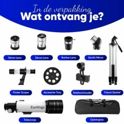 Earkings Telescoop Sterrenkijker 70/400 Mm Voor Kinderen, Beginners En Gevorderden - Inclusief Statief, Opbergtas, Twee Lenzen 25mm & 10mm En Barlow Lens, Telefoon Houder Voor Foto’s - F/5.7 Magnificatie -CeLaVi winkel 550x550 210
