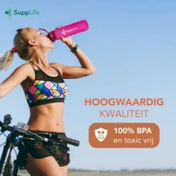 Supplife Waterfles Met Tijdmarkering - 1 Liter Drinkfles - Motivatie Waterfles - Met Rietje - Volwassenen - Kinderen - Roze - Black Friday 2022 -CeLaVi winkel 550x550 228