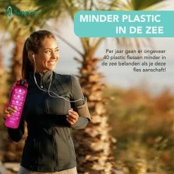 Supplife Waterfles Met Tijdmarkering - 1 Liter Drinkfles - Motivatie Waterfles - Met Rietje - Volwassenen - Kinderen - Roze - Black Friday 2022 -CeLaVi winkel 550x550 229